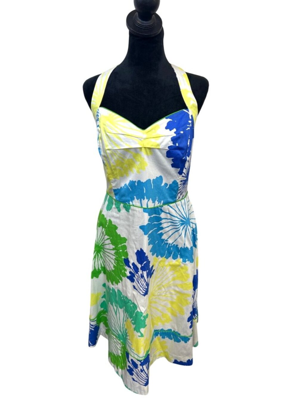 Lilly Pulitzer Halter Blue Green Dress Women's 12 Floral Vacation Sundress - Picture 3 of 12